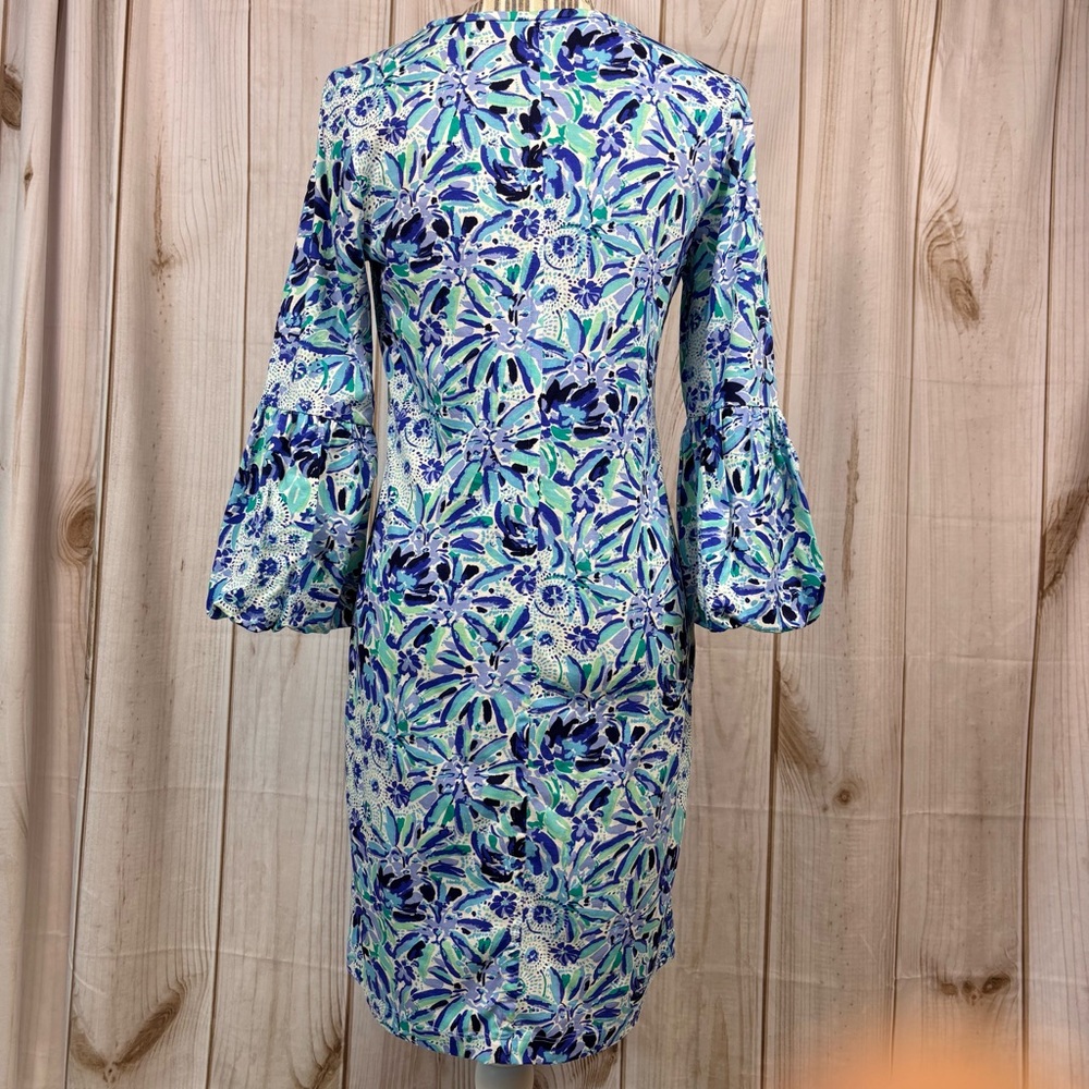 Lilly Pulitzer Carlile Sheath Dress Bell Sleeve Iris Blue High Maintenance Sz Sm - Picture 3 of 16